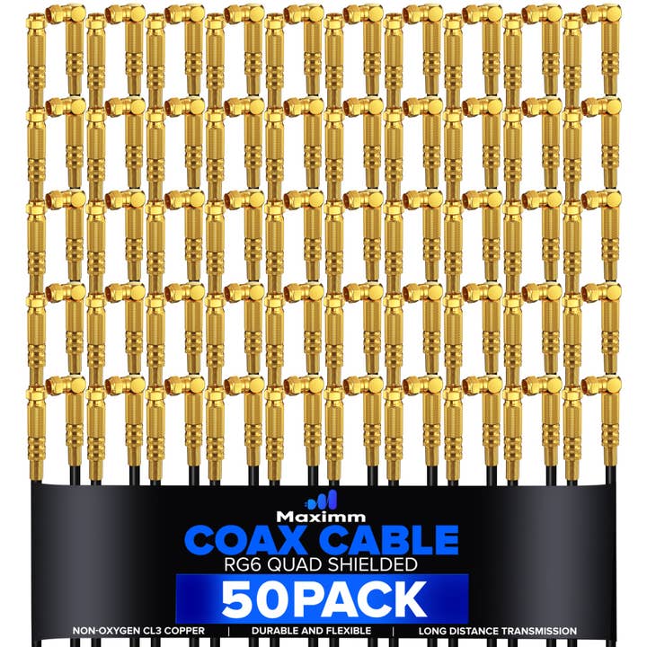 Coaxial Cable Quadshield Straight to Angled End 50 Pack for wholesale by Maximm Cable