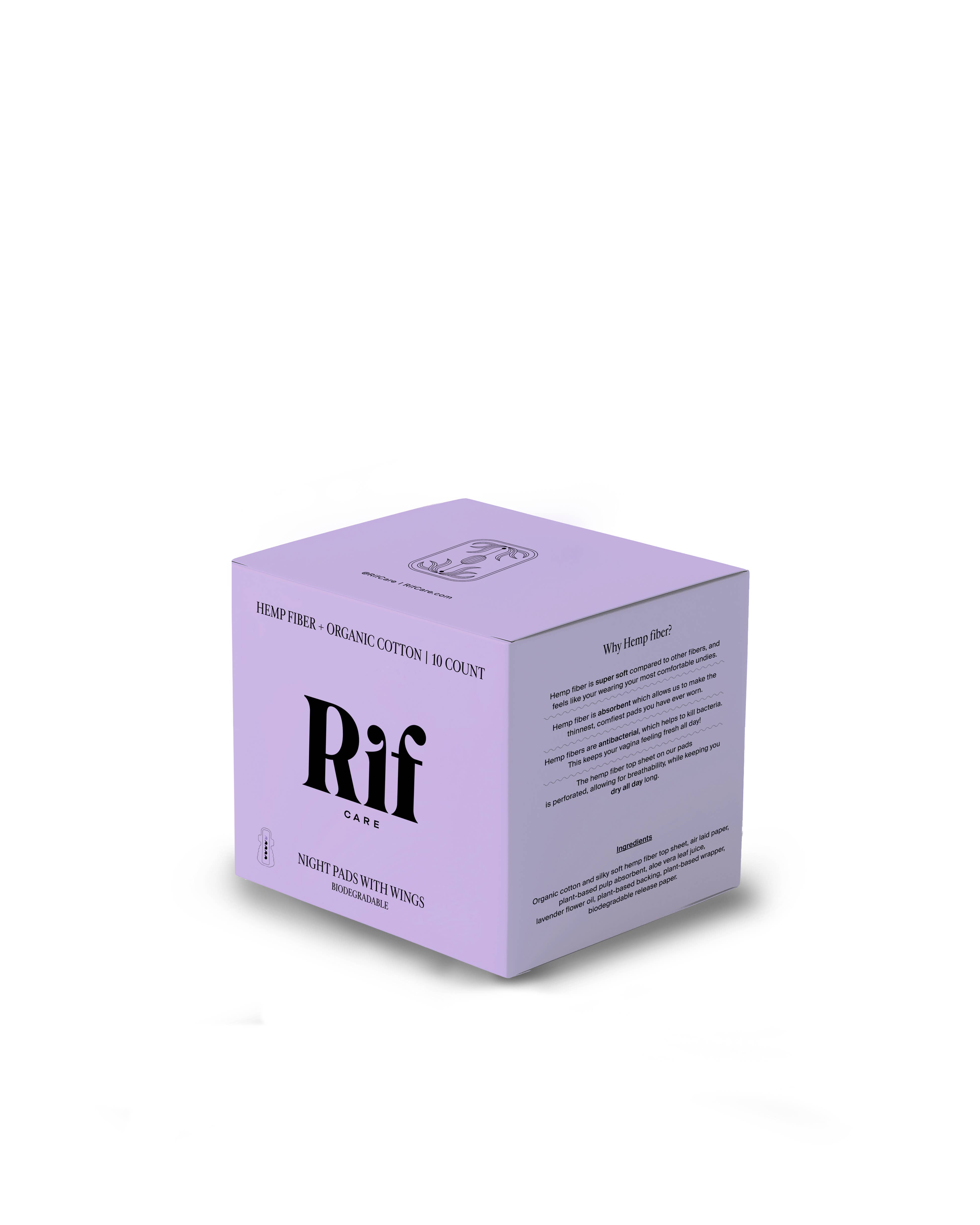 Rif Care - Wholesale Period Underwear - Women's - Night Organic Biodegradable Hemp Fiber Long Pads (10 ct)
