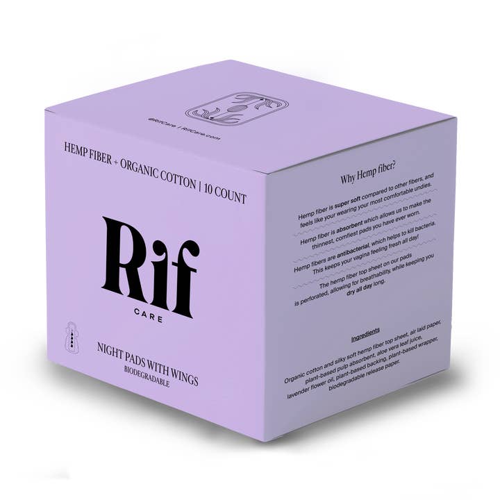 Rif Care - Wholesale Period Underwear - Women's - Night Organic Biodegradable Hemp Fiber Long Pads (10 ct) 0