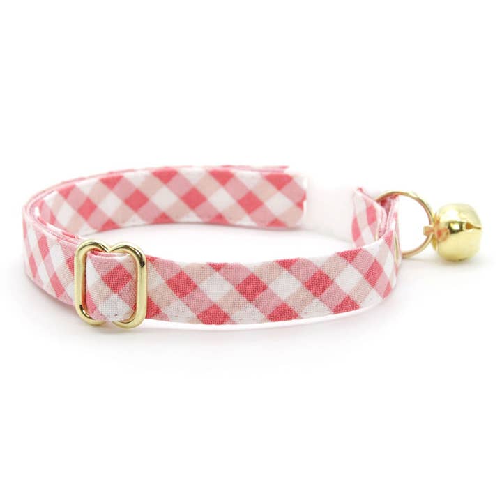 Made By Cleo – coleira - Gato por atacado – “Coquette” - Gola Gingham em xadrez rosa