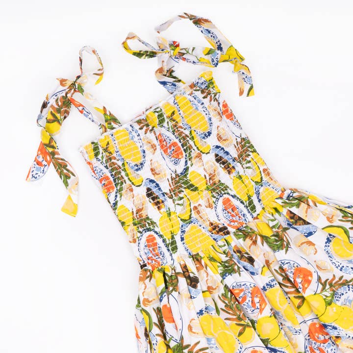 8 Oak Lane - Wholesale Dress - Women's - Lemon Santorini Tie Top Smocked Dress