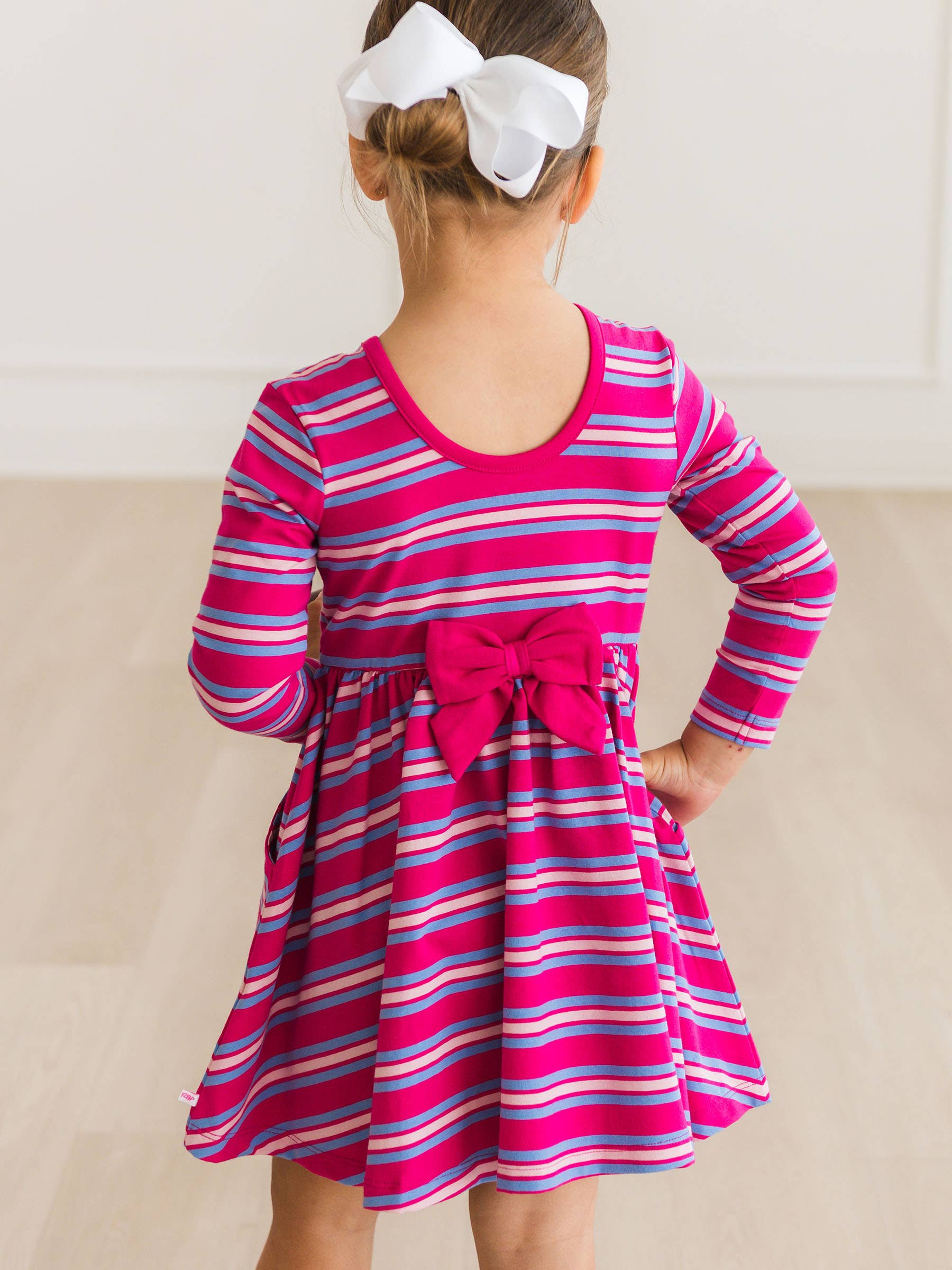 Pink Girls Very Berry & Periwinkle Blue Stripe Knit Long Sleeve Twirl Dress
for wholesale on Faire