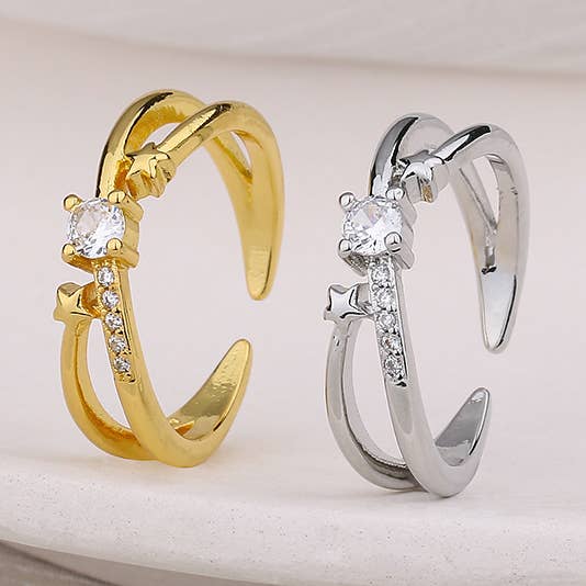 S925 Open Adjustable Crystal Ring for wholesale by Gemscape UK