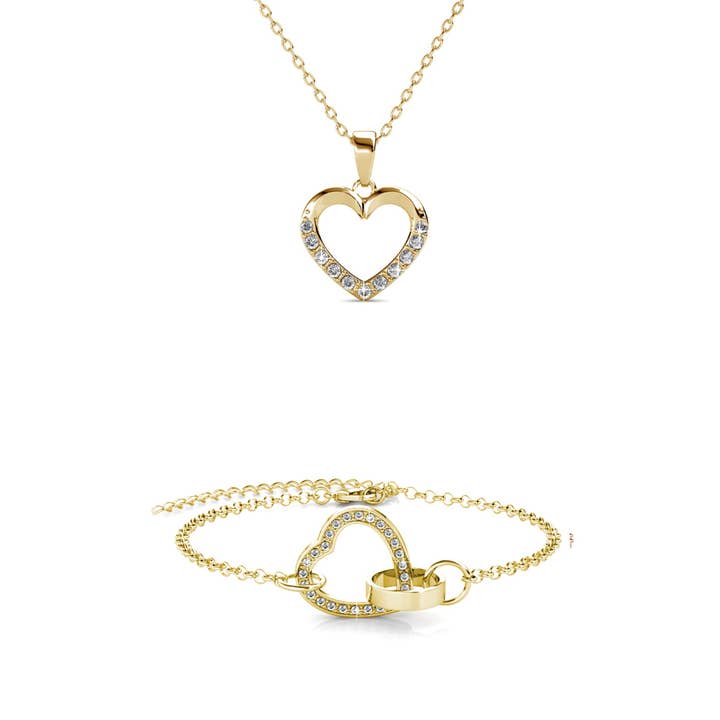 Locked Heart Necklace Set - Gold and Crystal for wholesale by CARALI / MYC Paris