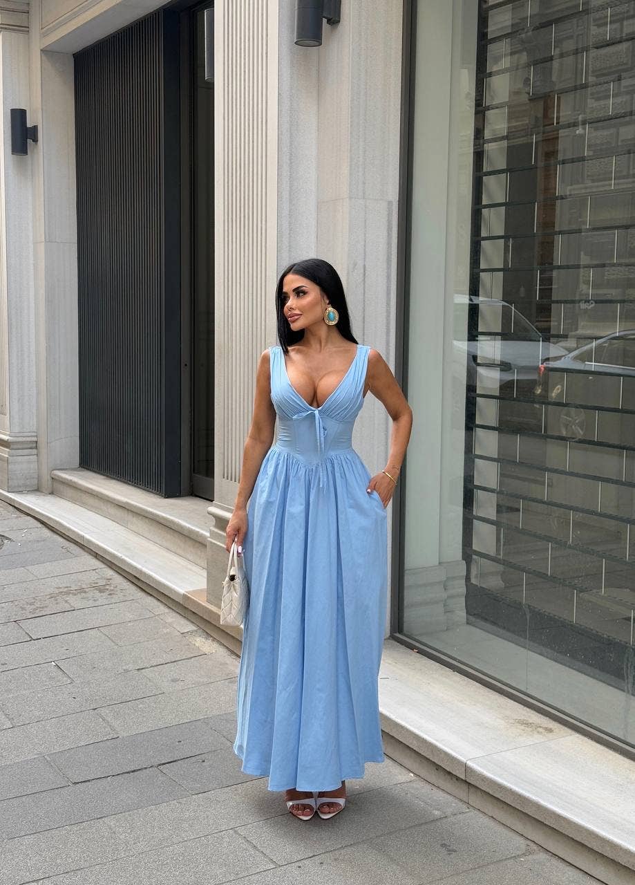 Standpoint Top – Vestido - Mulher por atacado – Vestido Riviera Maxi – Corpete – Laço Frontal – 120126