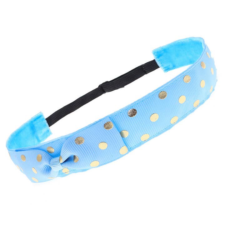 Adjustable No Slip Polka Dot Bow Headband for Girls - Blue for wholesale by Frog Sac