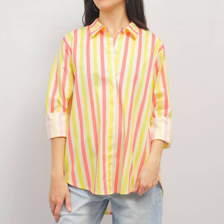 Oversized shirt with pastel multicolored stripes TDM50320-49 for wholesale by Cecile Wang
