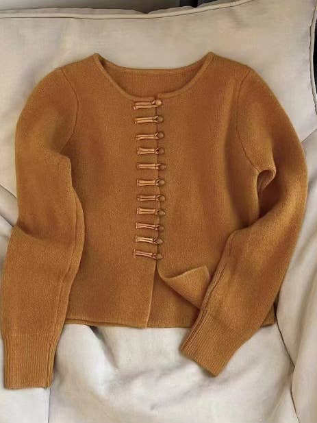 Modische orangefarbene Strickjacke im französischen Stil für den Großhandel von Whisper Mint