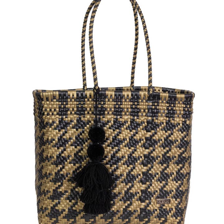 Valerosa - Wholesale Tote Bag - Women's - Black and Gold Houndstooth Playera0