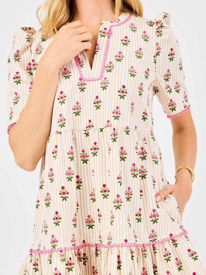 Mary Square - Wholesale Dress – Women's - Adelyn Dress | Cottage Stripes Tan7