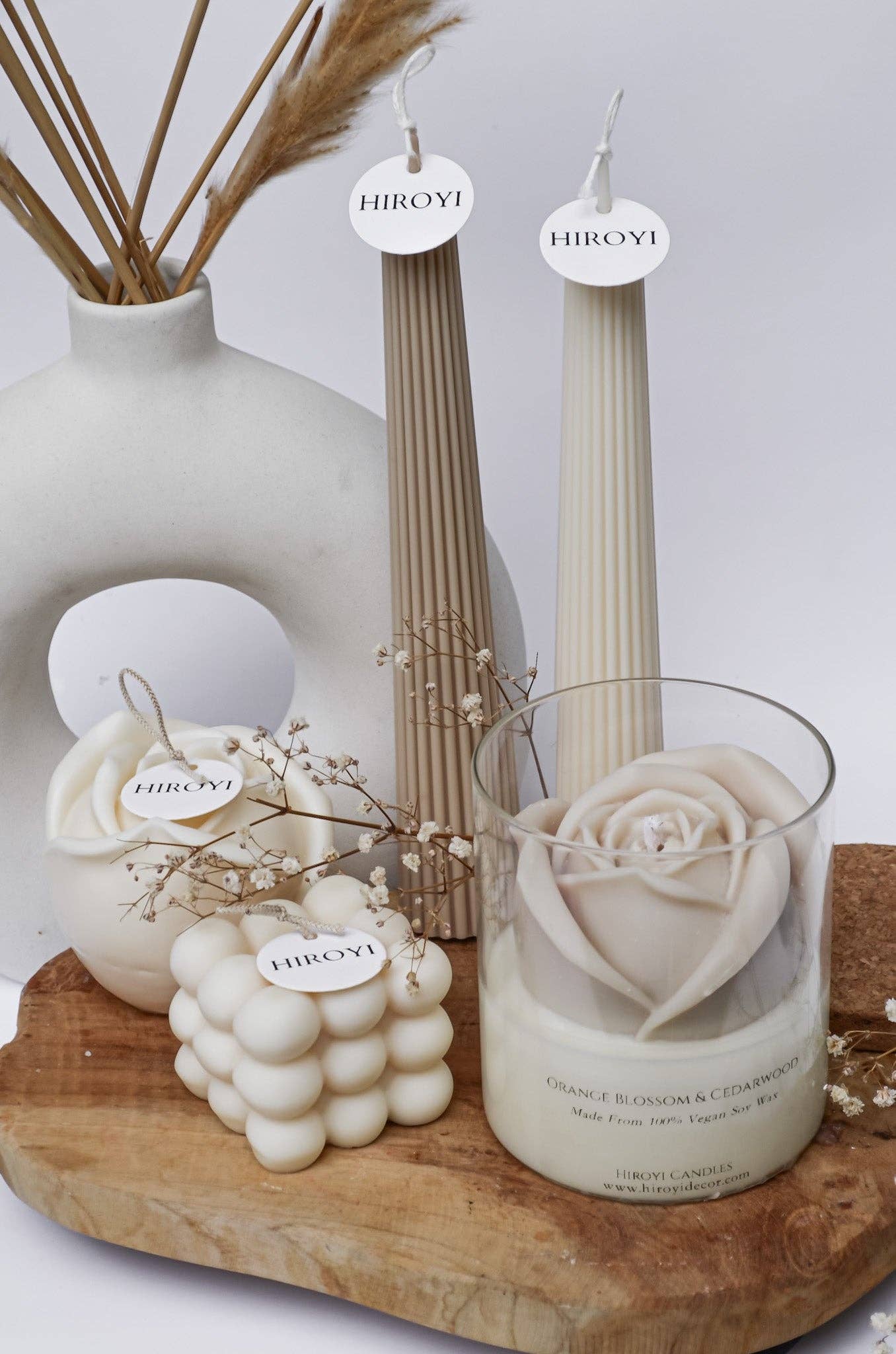 Hiroyi Decor – wholesale Burkljus – Doftljus med beige ros2