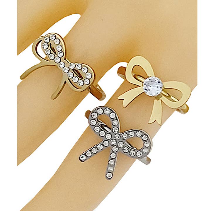 Edelstahl-Rhinestone-Schleifenring für den Großhandel von Atlas Fashion