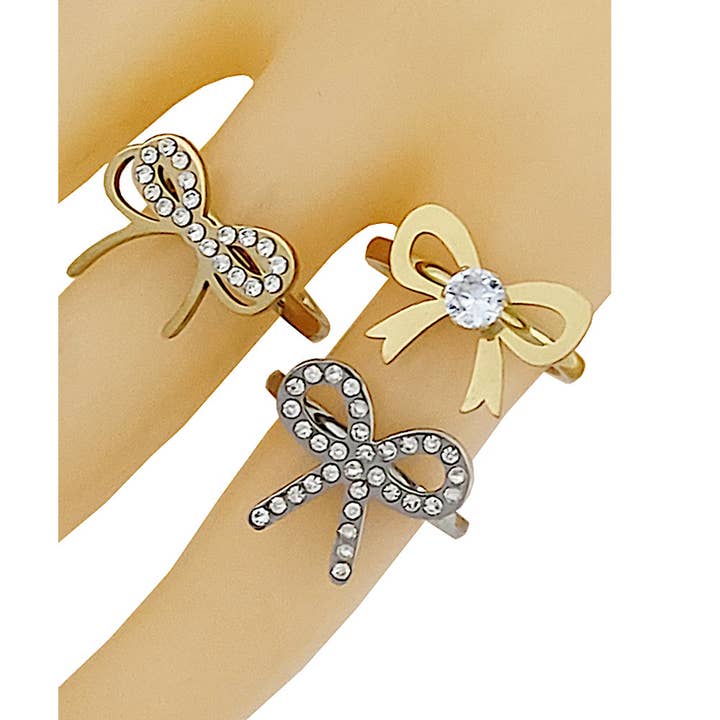 Anel de Laço com Aço Inoxidável e Strass por atacado de Atlas Fashion