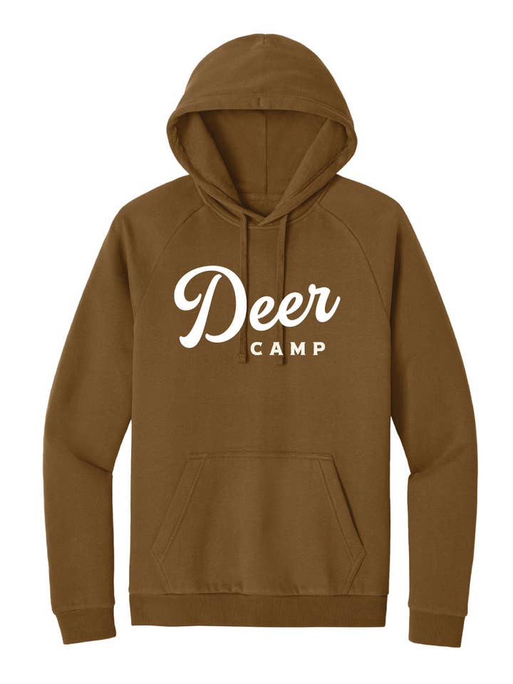 Deer Camp Buck Brown Hoodie for wholesale by Up North Trading Company