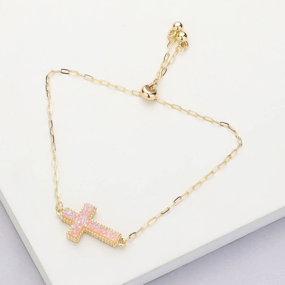 Sensibling Corp. – Pulseira com pendente por atacado – Pulseira Ajustável com Druza Cruz e Fecho de Puxar10