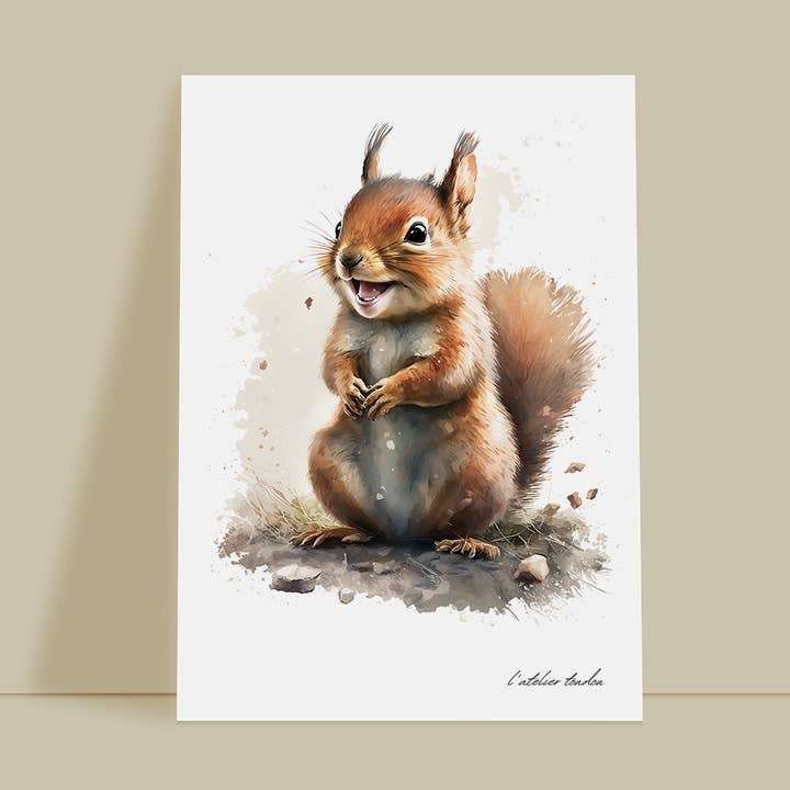 Decorazione da parete per cameretta con scoiattolo - realistico tema animale ad acquerello per la vendita all'ingrosso da parte di L'atelier Toudou