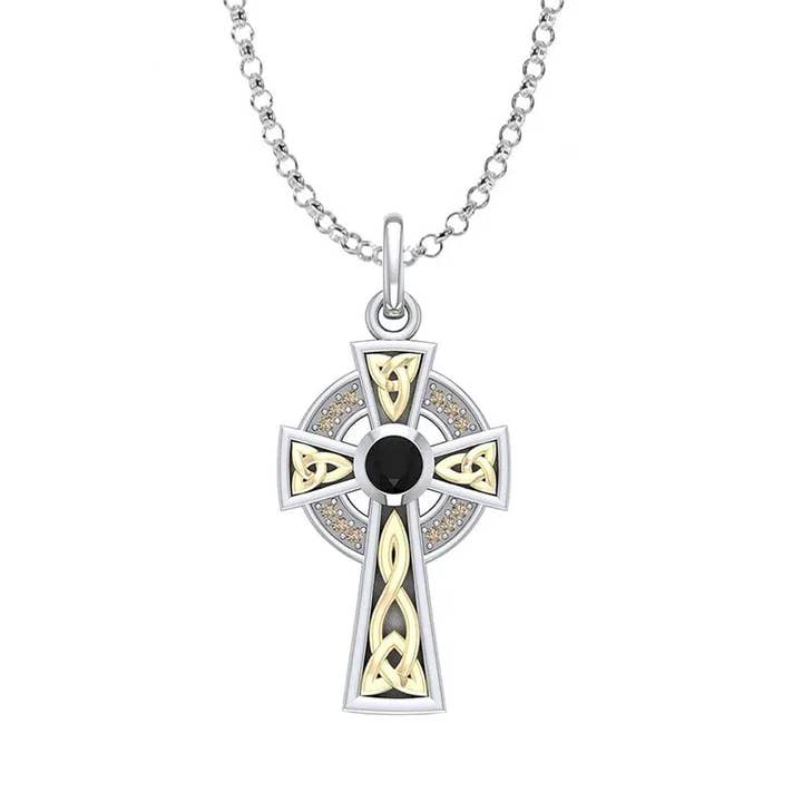 Celtic Trinity Knot Cross with Golden Detailing for wholesale by Dublin Gift Company