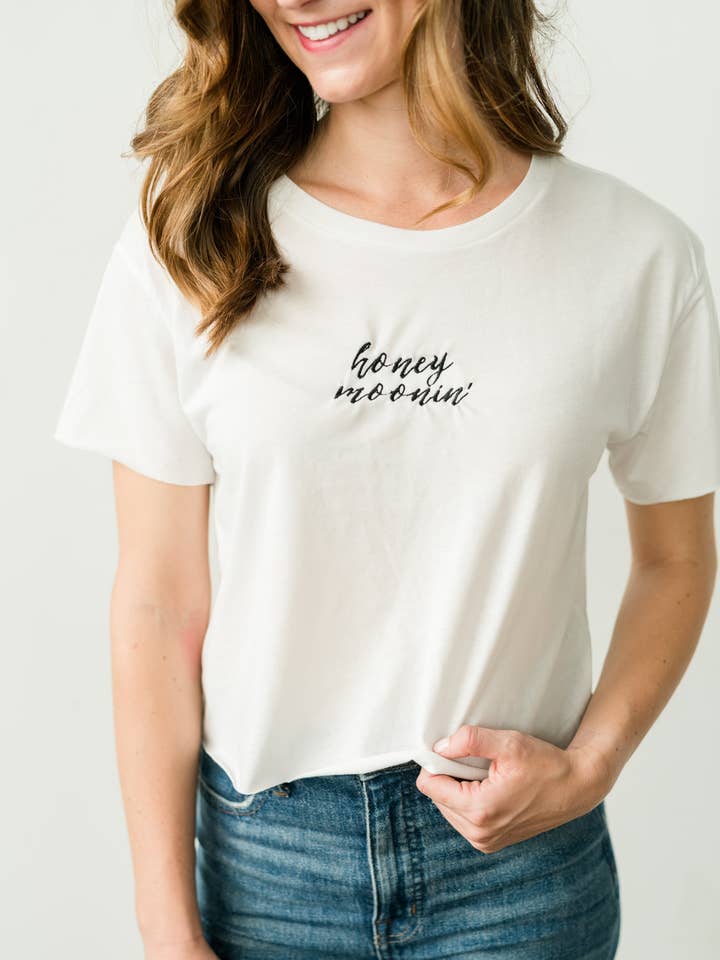 Honeymoonin' Crop Tee for wholesale by Amy Grace Monograms