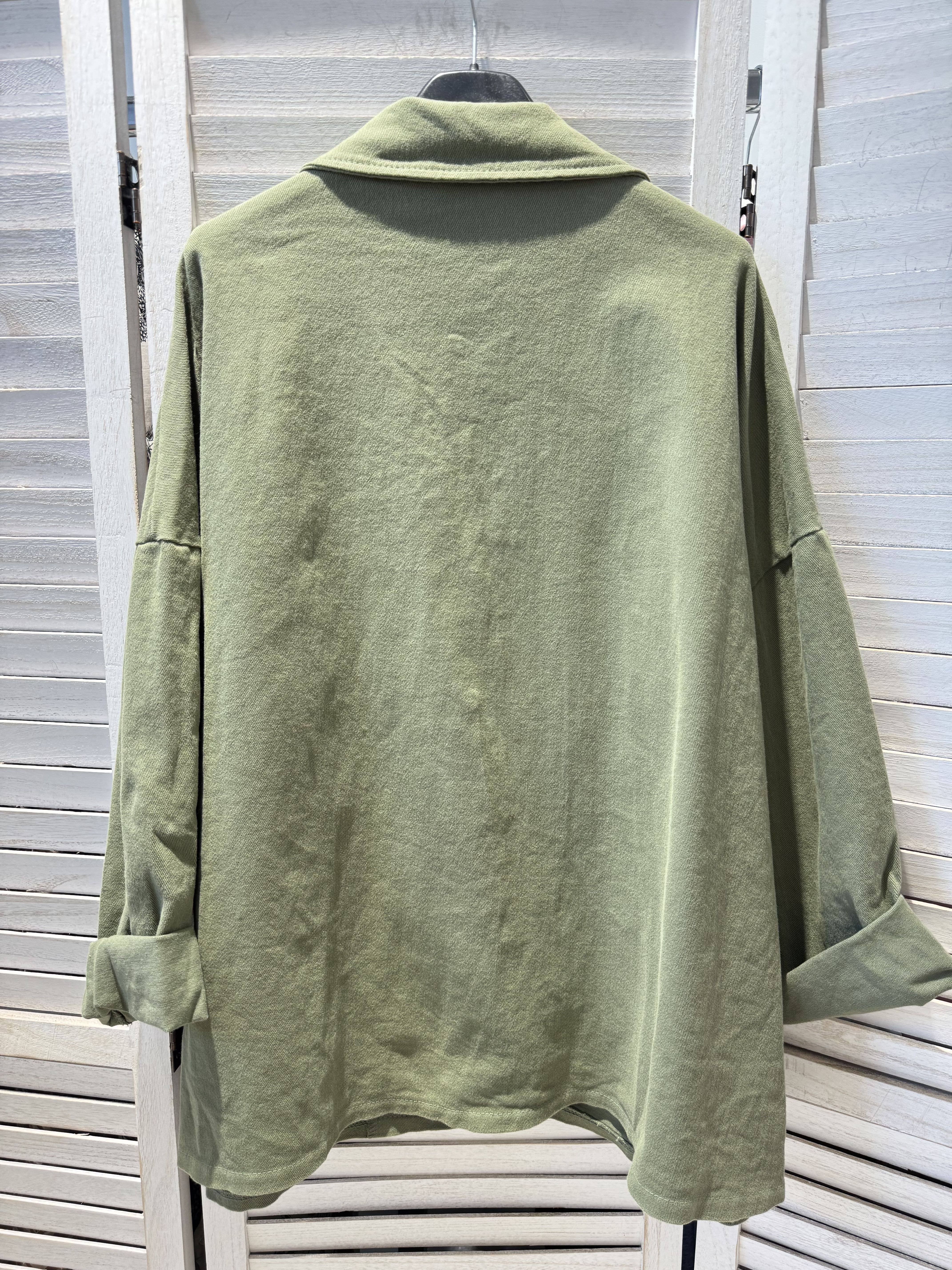 Khaki Oversized jacket with stickers for wholesale on Faire3