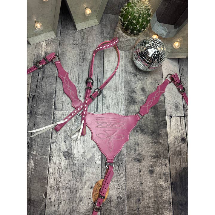 Schulz Equine - Wholesale Horseback Riding Gear - Pink Boot Stitch Headstall and Breast Collar Set6