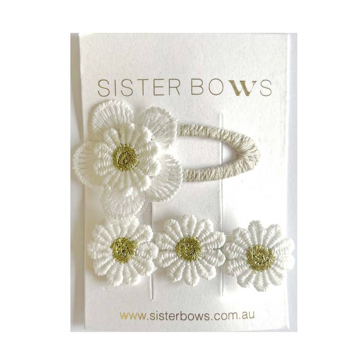 Green Lacey Flower Clip Set for wholesale by SISTER BOWS