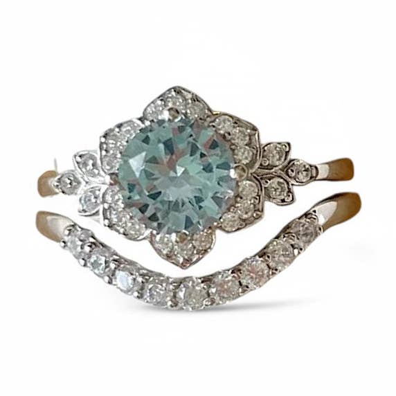 GEMPARA - Wholesale Multi-Stone Ring - 14K White Gold Natural Aquamarine Ring Set for Women0