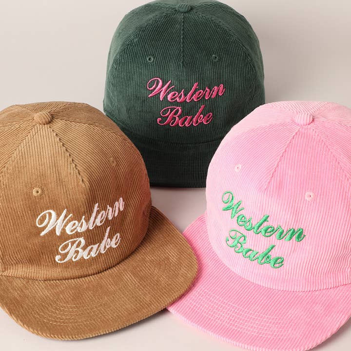 Fashion City - Wholesale Baseball Cap - Women's - Western Babe Letter Embroidered Corduroy Cap