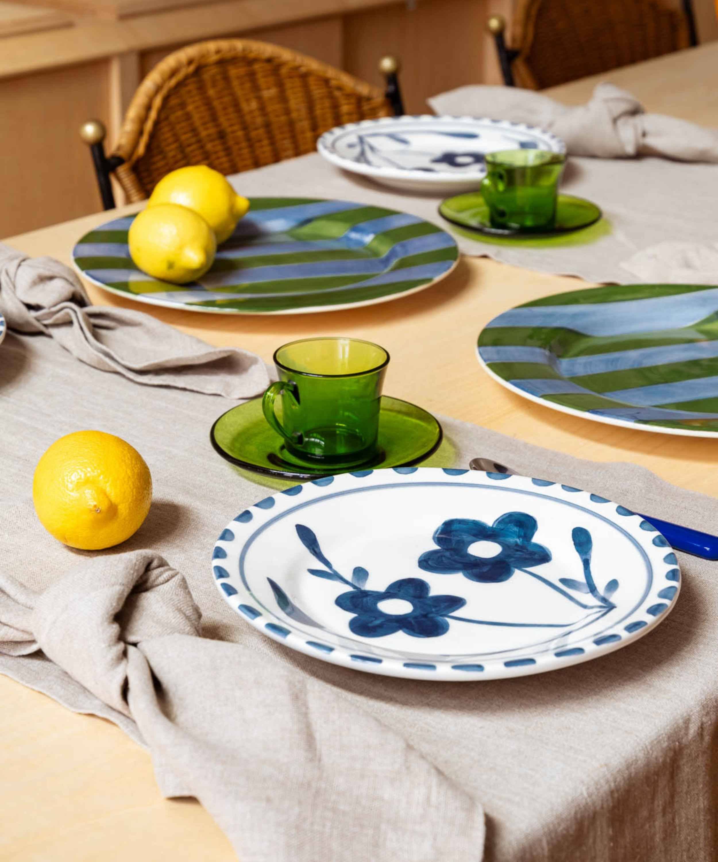 Valsa Home - Wholesale Salad Plate - Blue Flowers Dessert Plate WS4