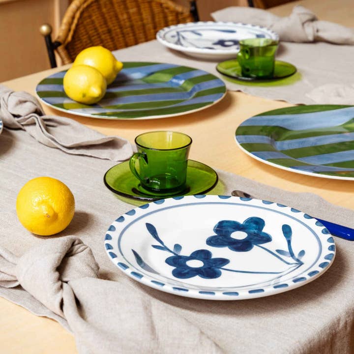 Valsa Home - Wholesale Salad Plate - Blue Flowers Dessert Plate WS4