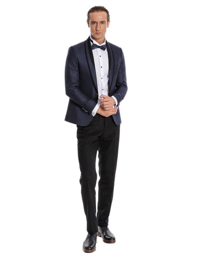 Marinblå Sjalkavajmönstrad Slim Fit Marinblå smoking | Wessi för wholesale på Faire5