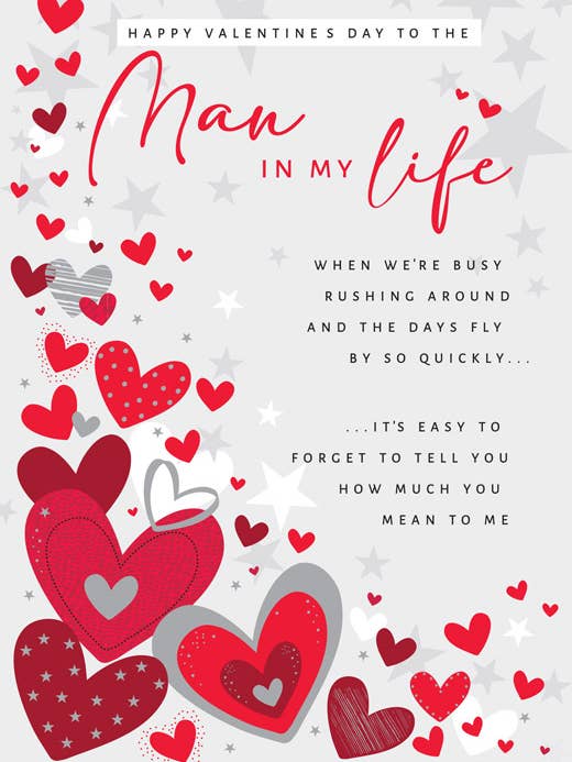 Biglietto di San Valentino, Uomo della Mia Vita, Cuori per la vendita all'ingrosso da parte di Piccadilly Greetings