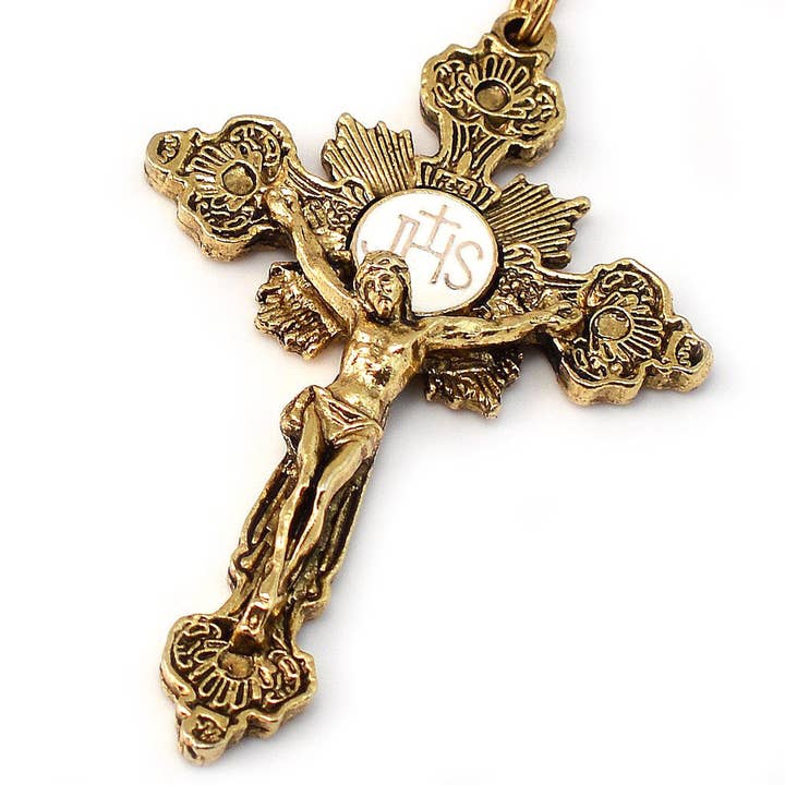 Ghirelli UsA Inc - Vente Collier de prière en perles - Médaille Miraculeuse Blue Aurora Borealis Crystal & Gold Chapelet4