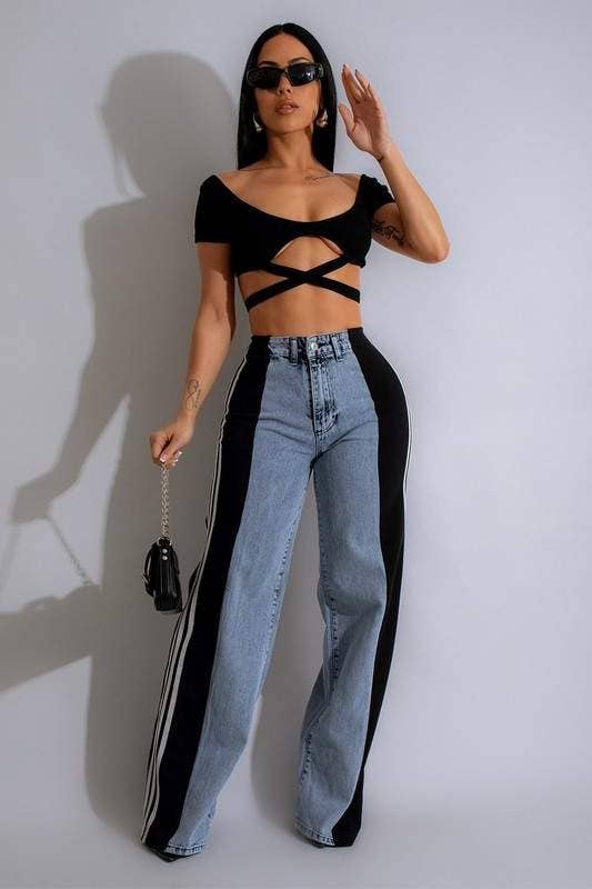 Queen Fashion - Wholesale Jeans - Women's - two tone denim long pants1