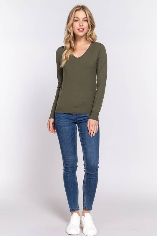 Active Basic | Active USA - Vente Pull en maille – femme - Pull basique à manches longues et col en V1