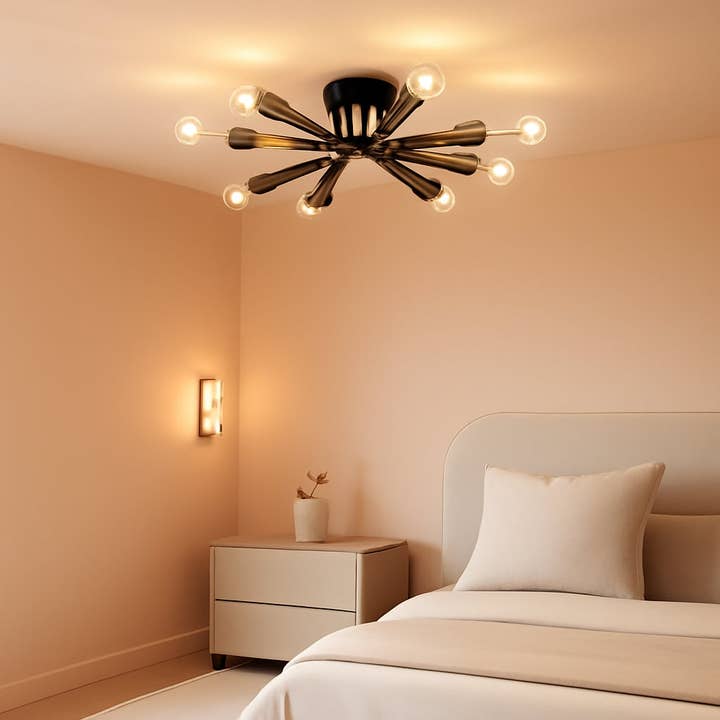 8 Light Matte Black Sputnik Chandelier Semi Flush Mount for wholesale by ShipItFurniture