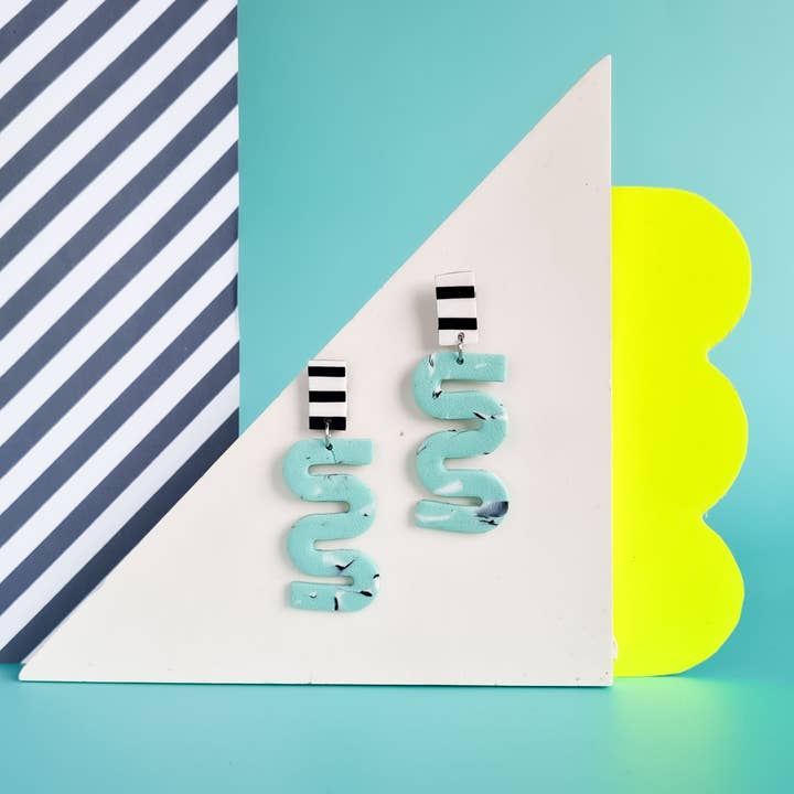 Mono - Wholesale Dangle Earrings - neon yellow and mint handmade polymer clay earrings