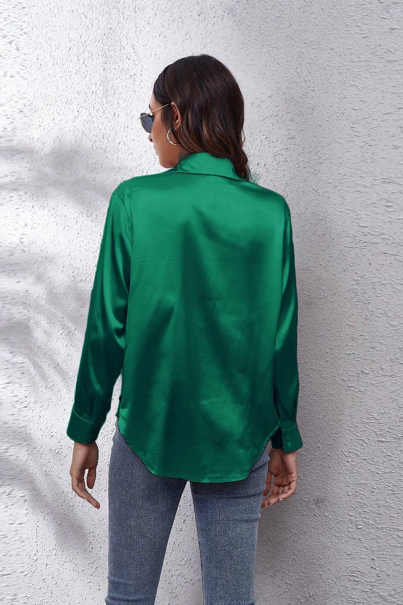 NINEXIS - Wholesale Button Down Shirt - Women's - CWTBLL0691_Button Down Silky Satin Long Sleeve Top32