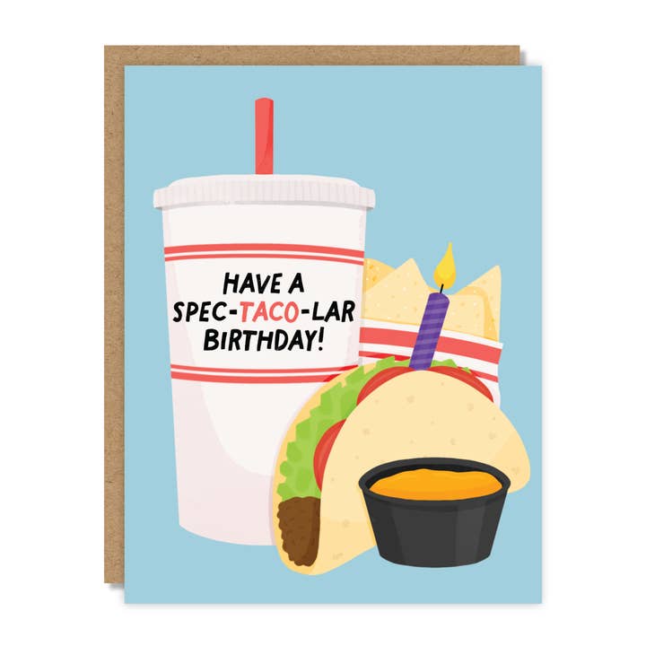 Have a Spec-Taco-lar Birthday Card for wholesale by Tiny Buffalo Designs Co.