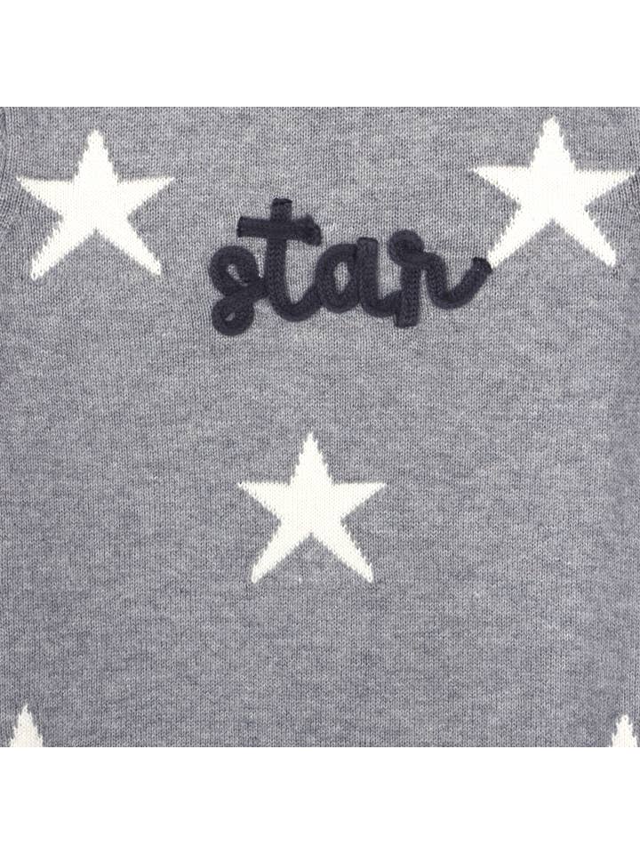 Heather Grey Star Jacquard Baby Sweater Knit Jumpsuit (Organic Cotton) for wholesale on Faire