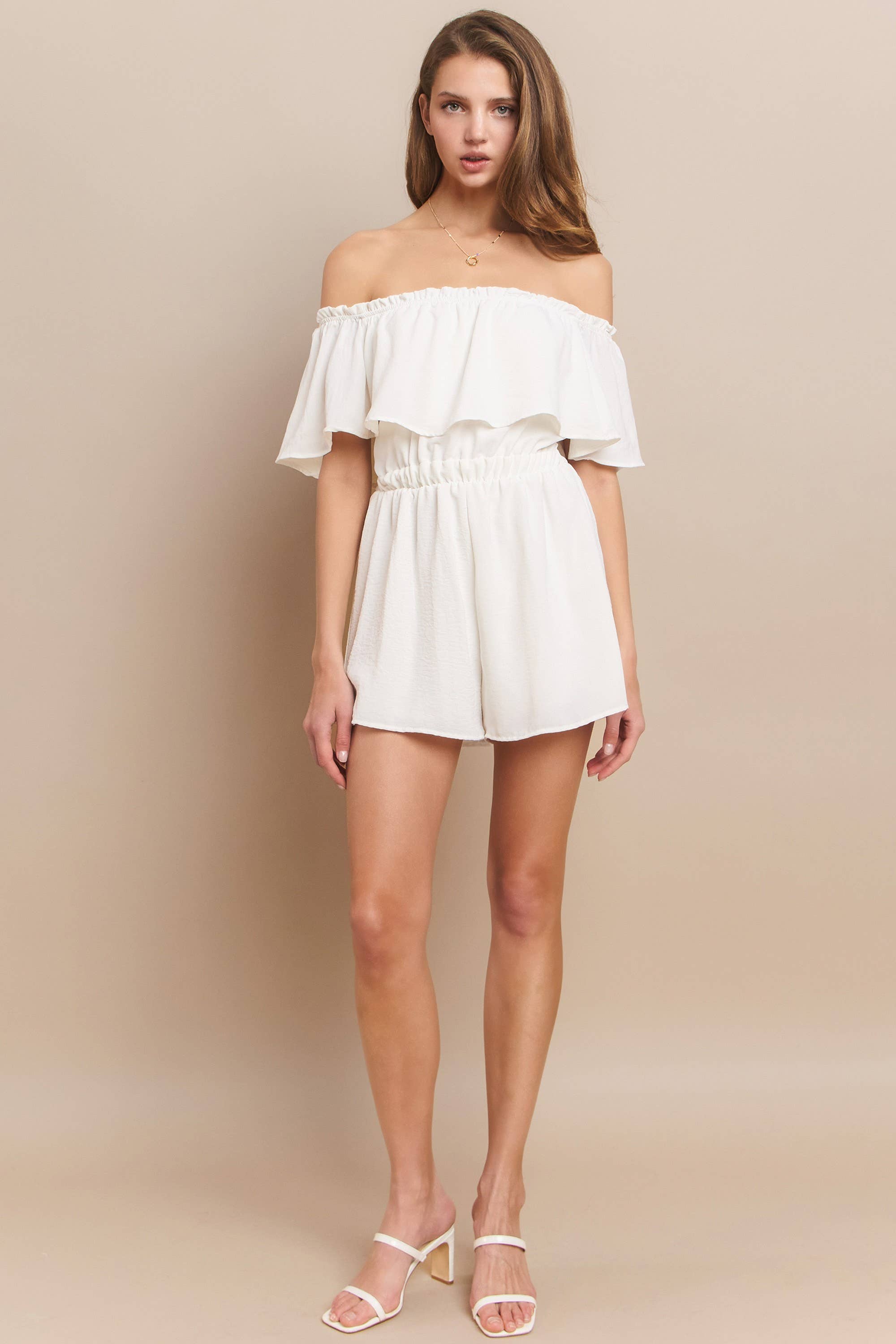 WISTERIA LANE – wholesale Romper – Women's – ON-OR-OFF SHOULDER SOLID CREPE ROMPER - 4350 WHITE3