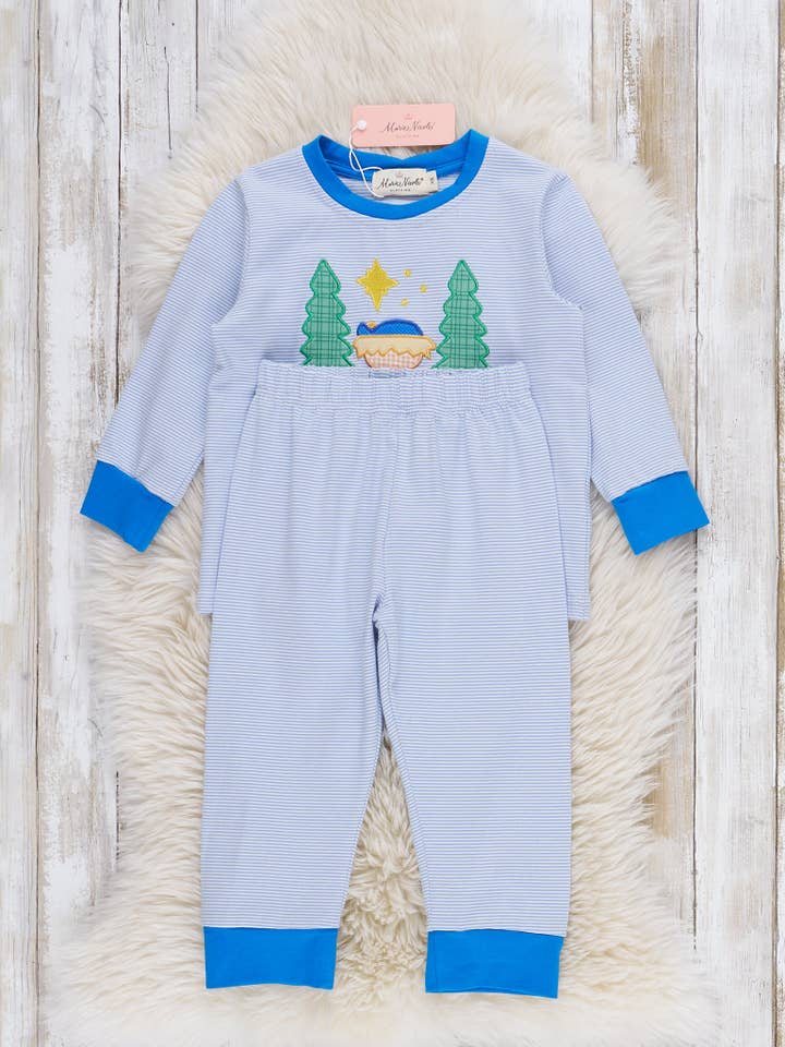 Marie Nicole Clothing - Wholesale Sleepwear Set - Kids - Sleepin' in the Manger Embroidered Pajamas - Boys1