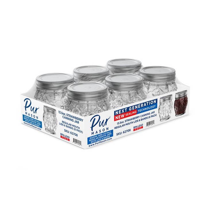 13.5oz Strawberry Canning Jar with Lid & Band - 6 Pack for wholesale by Pur Mason