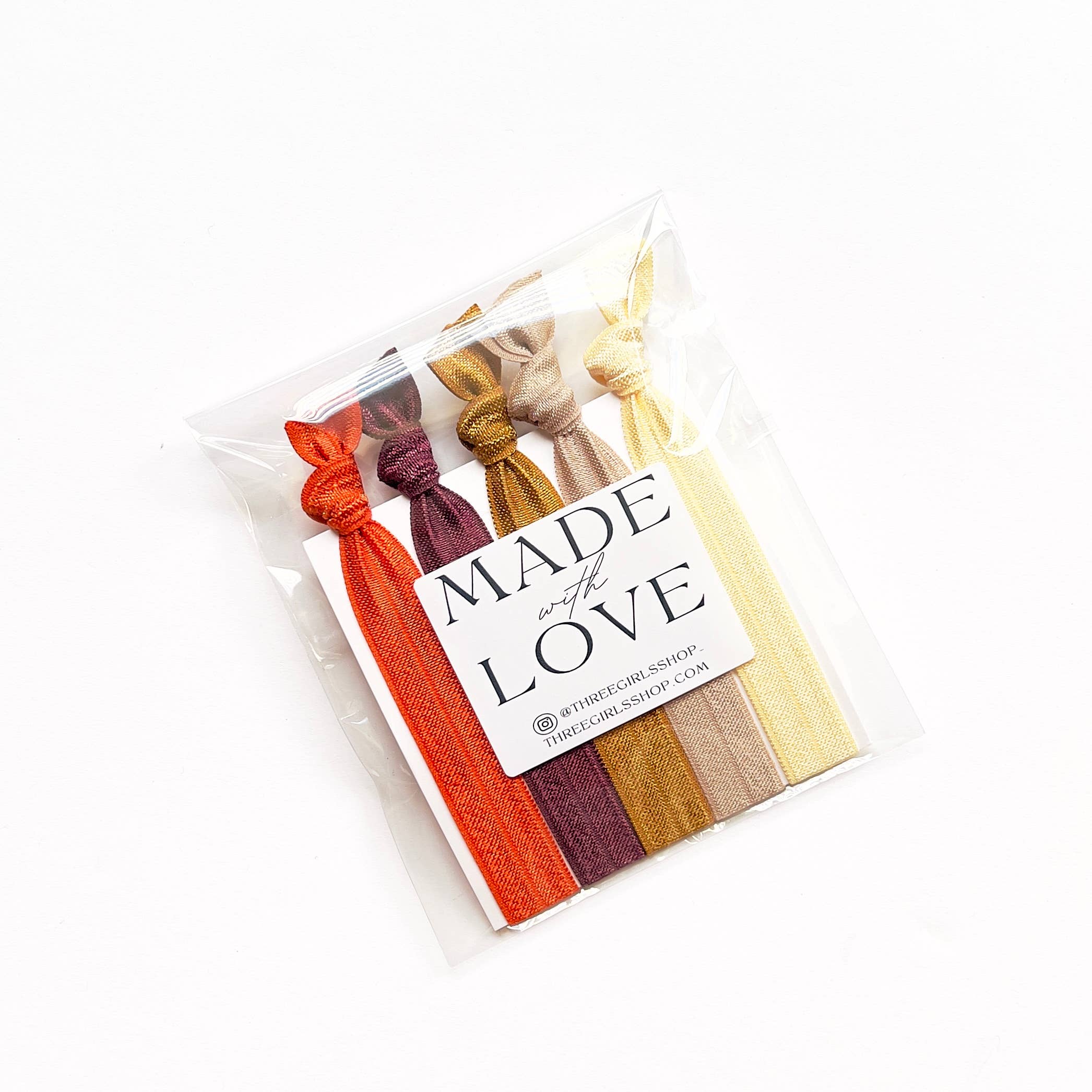 Three Girls Shop - Wholesale Hair Tie - Mandarin Hair Tie Pack - Set of 5 Elastic Hair Ties