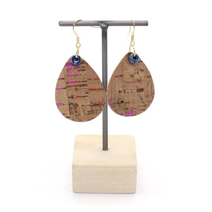 Teardrop Earring in Multi-Color Cork for wholesale by Spicer Bags