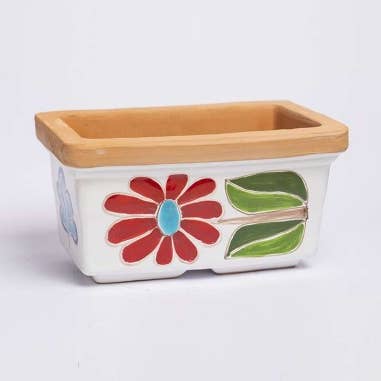 Folk Margherita rectangular planter for wholesale by Ceramiche De Simone