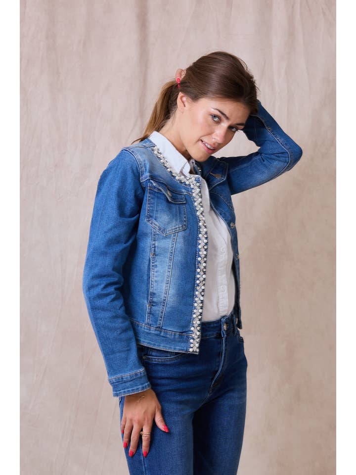 Jeans Denim jacket (Pearl and Rhinestone) - ANA & LUCY for wholesale on Faire4