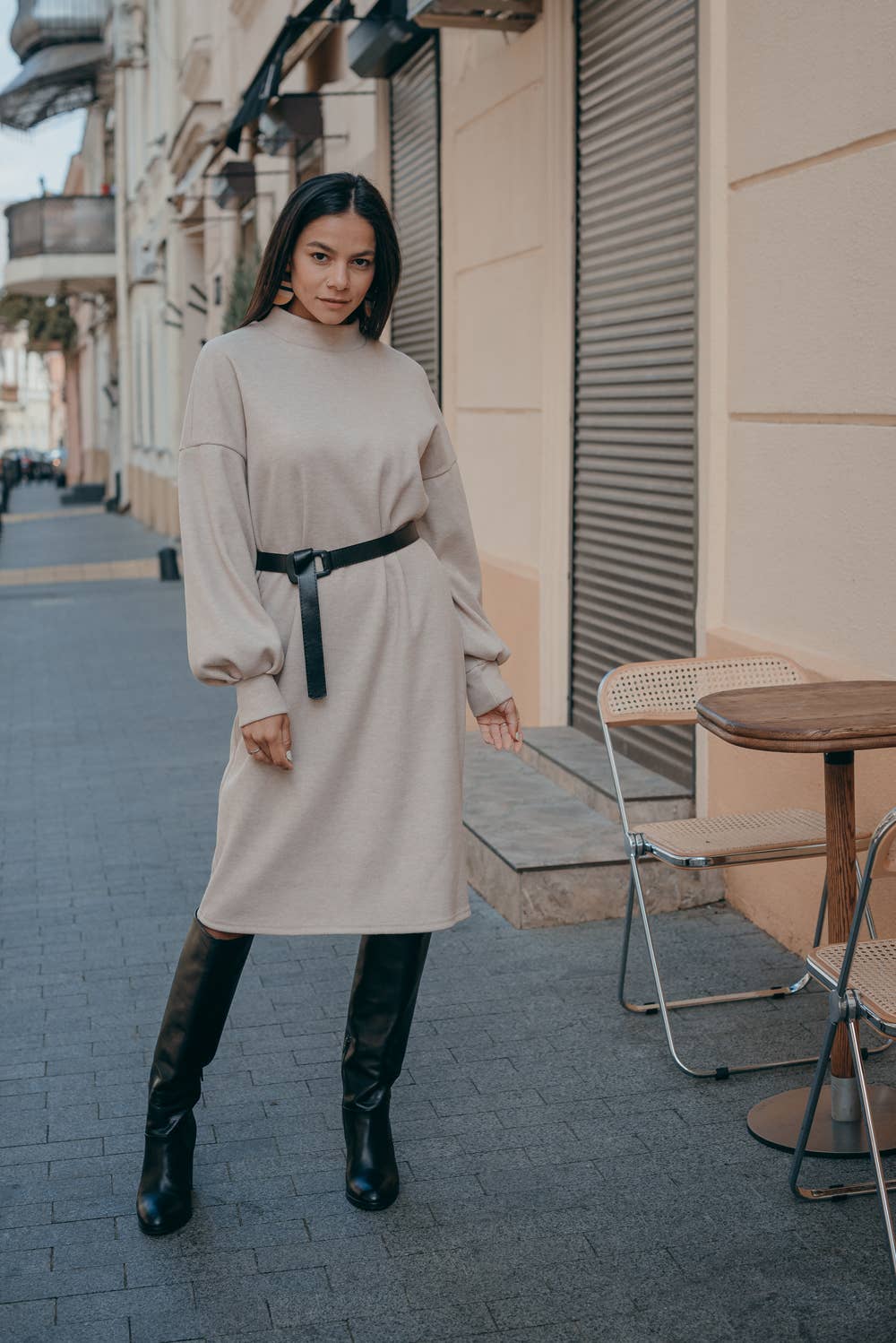 Azuri - Wholesale Dress - Women's - Beige Angora Straight Dress3