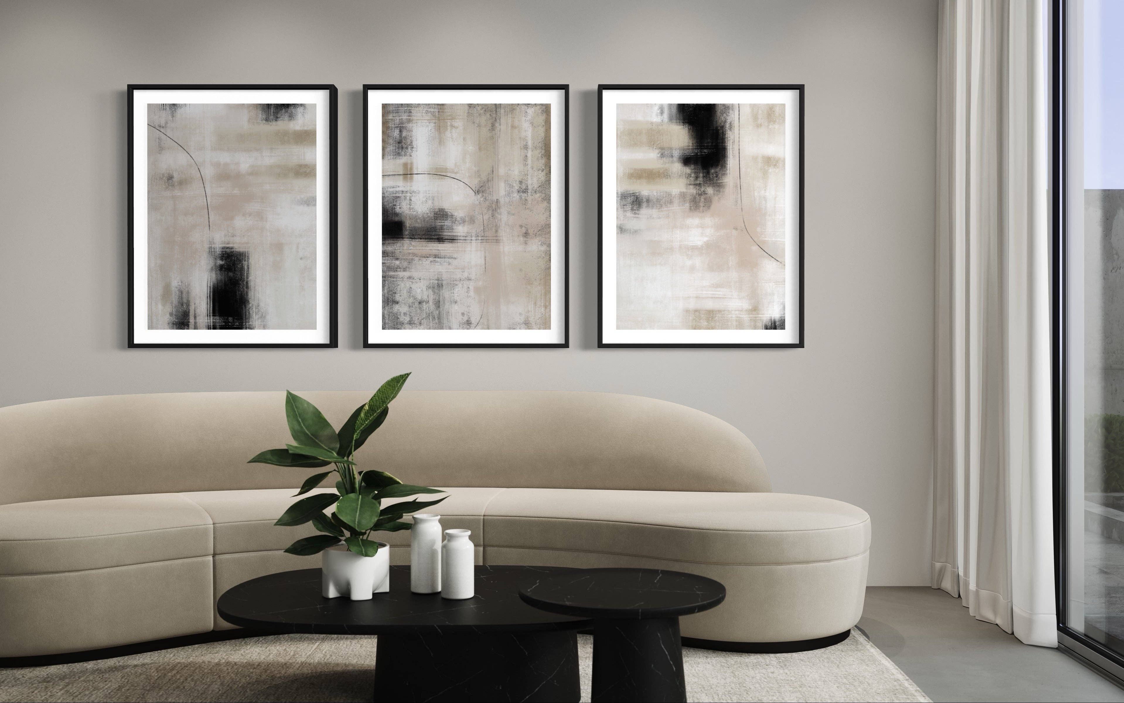 D'LUXE PRINTS - Wholesale Gallery Wall Set - Neutral Abstract Set of 3 Prints6