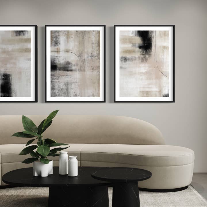 D'LUXE PRINTS - Wholesale Gallery Wall Set - Neutral Abstract Set of 3 Prints6