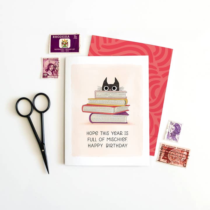 The Noble Paperie - Wholesale Birthday Card - Cat Books | Book Lover Bookish Happy Birthday Card3